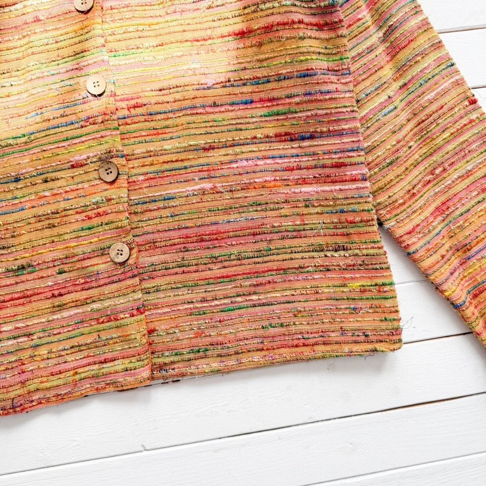 Coldwater Creek y2k vtg rainbow silk embroidered striped jacket size‎ S - Picture 3 of 5
